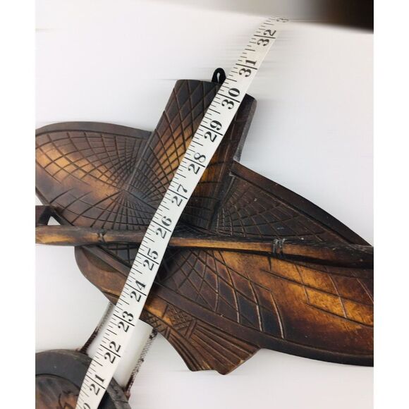 Vintage MCM Wood Asian Kiser Pipe Lucky Chinese Coin Money Bag Geta Wall Hanging - Picture 16 of 16